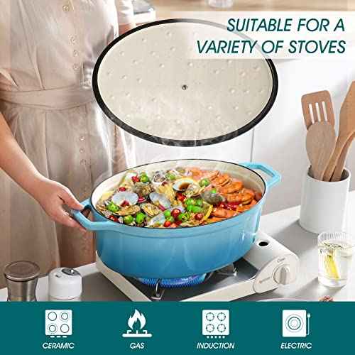 9.3 Qt Oval Enameled Cast Iron Dutch Oven with Lid (9.3 Qt-oval / Blue)