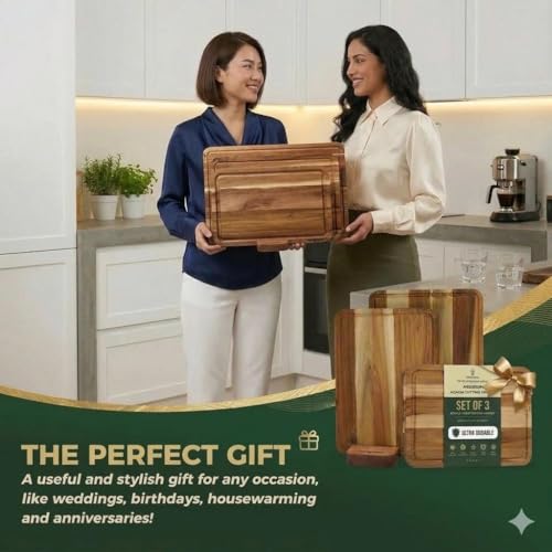 Acacia Wood Cutting Board Set of 3 with Stand (Acacia Wood - Edge Grain / 16x12 inches)