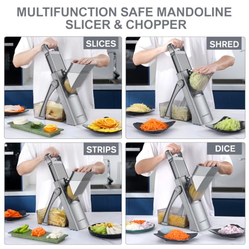 Safer Mandoline Slicer for Kitchen (Gray)