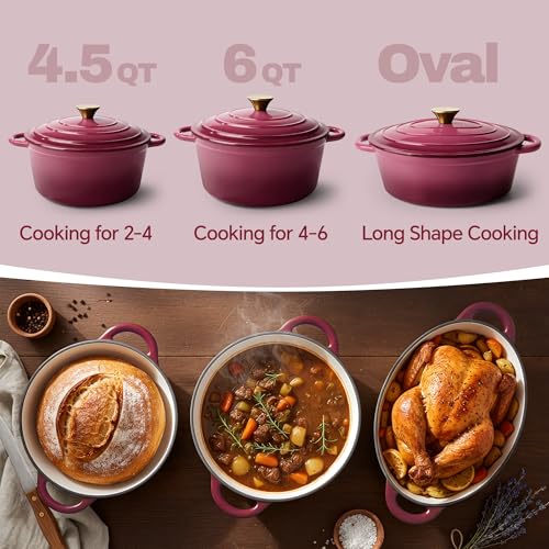 Vintage Style Oval Dutch Oven for Bread Baking (Rose / 4.5 QT Oval)