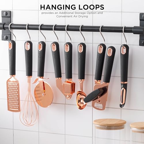 Kitchen Gadget Set Copper Plated Stainless Steel Utensils with Soft Touch Handles