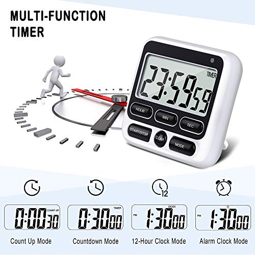 4-in-1 Digital Timer with Count Up/Down, Clock & Alarm, Ring & Silent Modes (Black)
