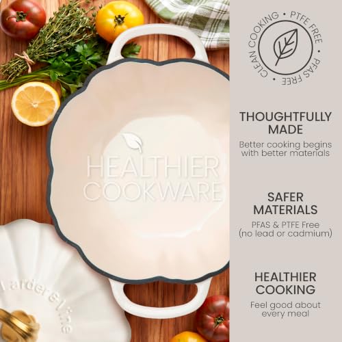 5.5 qt Pumpkin Enameled Cast Iron Dutch Oven Pot (White)