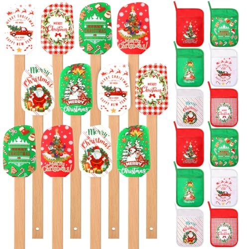24 Pcs Christmas Silicone Spatulas Pot Holders Set (Cute Christmas Style)