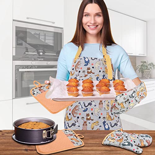 Oven Mitts and Pot Holders with Chef Apron (Cat)