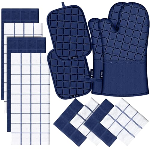 Oven Mitts Pot Holders Sets (Marine Blue)