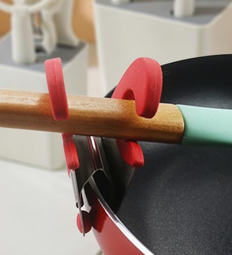 4 Pcs Utensil Pot Clips Silicone Spoon Rest Non