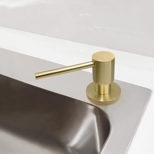 All Brass Soap Dispenser for Kitchen Sink Countertop Sink Soap Dispenser 17 OZ Bottle Built in Refill from The Top with Long Spout