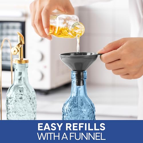 Glass Olive Oil Bottle Dispenser (Floral / Blue)