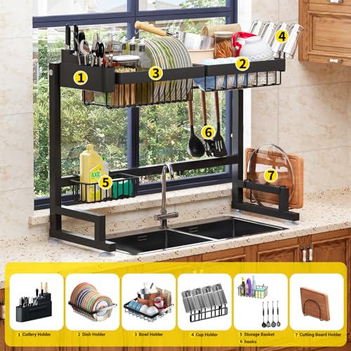 Over Sink Dish Drying Rack (24" - 35.5"(L) x 12"(W) x 19" - 22"(H))