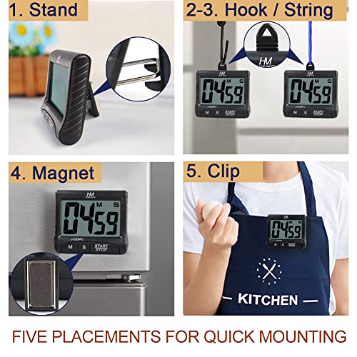 3" Large Display Kitchen Timer (.Matte Black - Sleek Design - 3 Big No Show Function Buttons / 3" Large LCD Display - 1.5" Big Digits -Loud Alarm)