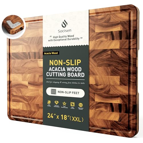 Large End Grain Cutting Board for Kitchen with Non (24"L x 18"W)
