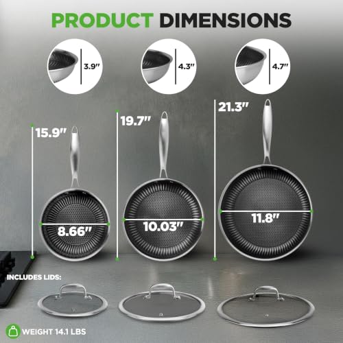 Stainless Steel Frying Pan with Lids