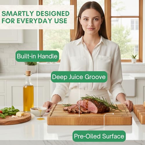 Acacia Wood Cutting Boards for Kitchen (Edge Grain / 17"L x 13"W)