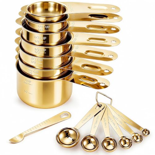 14-Piece 18/8 Stainless Steel Measuring Cups and Spoons Set, Gold (Gold / Set of 14)
