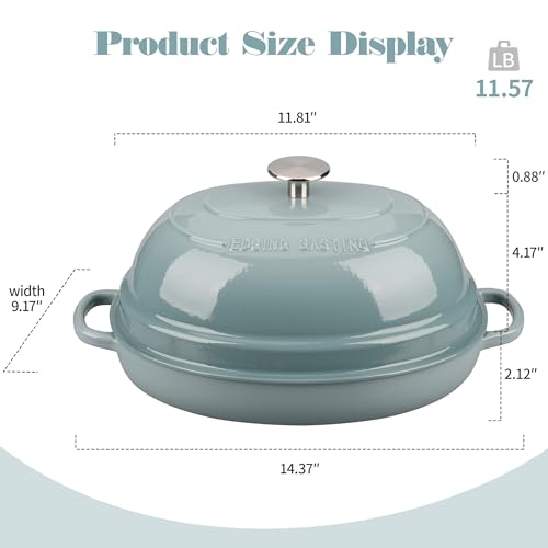 Enameled Oval Cast Iron Dutch Oven Pot with Lid (Seasalt)