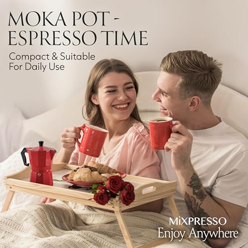 3 Cup Moka Pot Stovetop Espresso Maker (Red / 3 Espresso Cups with Mug)