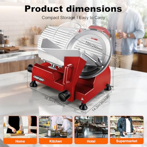 Electric Meat Slicer 10 inch 240W Commercial Deli Food Slicer (Red-10IN-240W)