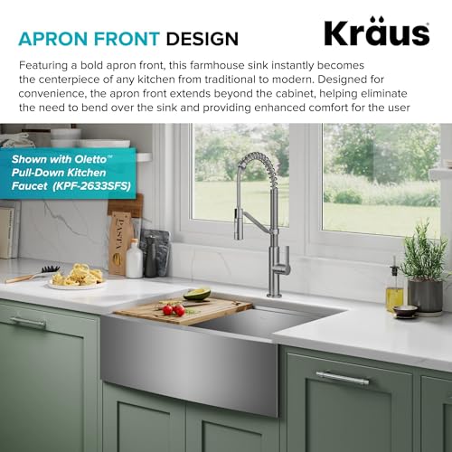 Kore 30 Inch Rounded Farmhouse Workstation with In Sink Dish Drying Rack (30 Inch / Rounded Farmhouse / Stainless Steel)