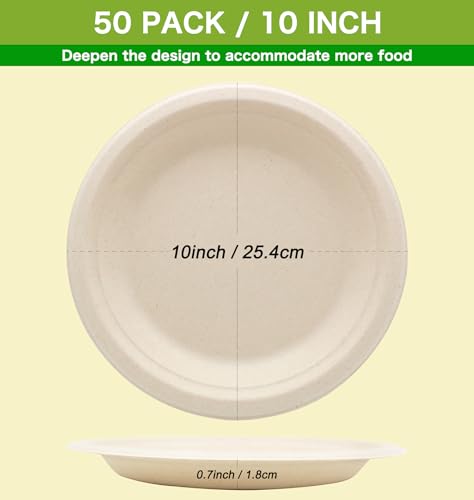 50 Pack Waterproof Disposable Paper Plates 6 inch Compostable Biodegradable Plates Made of Sugarcane Fibers for Party Dinner