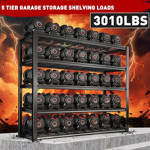 48" W Garage Shelving 2500LBS Storage Shelves 5 Tier Heavy Duty Shelving Adjustable Garage Shelves for Warehouse
