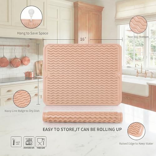 Silicone Dish Drying Mat (Pink / 16"L x 12"W)