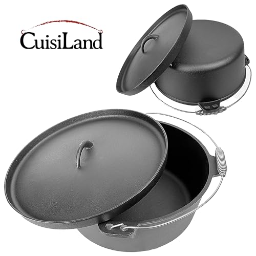 12 Quart Cast Iron Dutch Oven with Lip Lid & Bail Handle