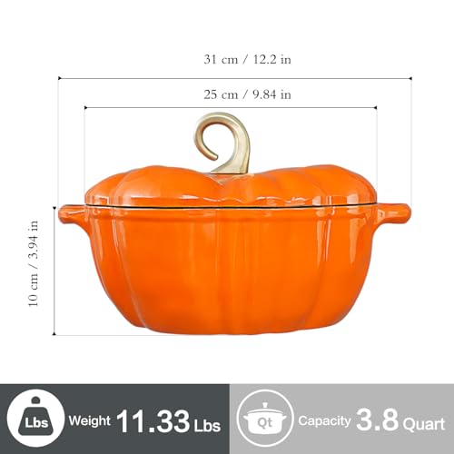 Pumpkin Dutch Oven Pot with Lid 3.8 Qt (Orange / 3.8 qt)