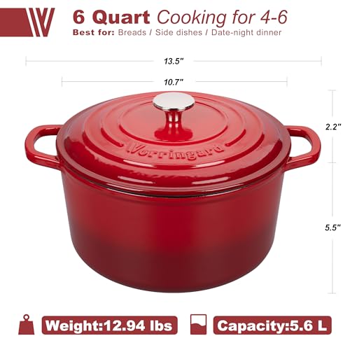 Enameled Cast Iron Dutch Oven Pot with Lid (6 QT / Red)