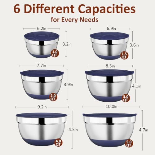 9 Pack Mixing Bowls with Airtight Lids & Grater Attachments (Navy)
