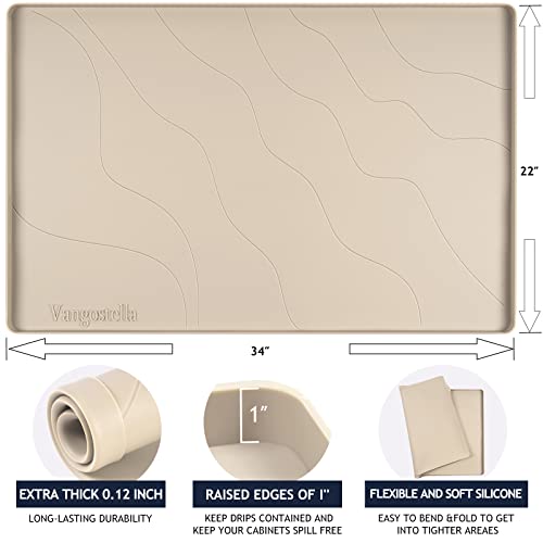 Heavy Duty Silicone Under Sink Mats for Kitchen Waterproof 22" x 22" (Beige / 22'' x 22'' x 1'')