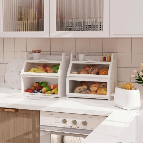 Bread Box for Kitchen Countertop (White)