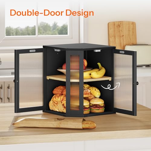 Bread Box Bamboo Bread Box for Kitchen Countertop (Black)