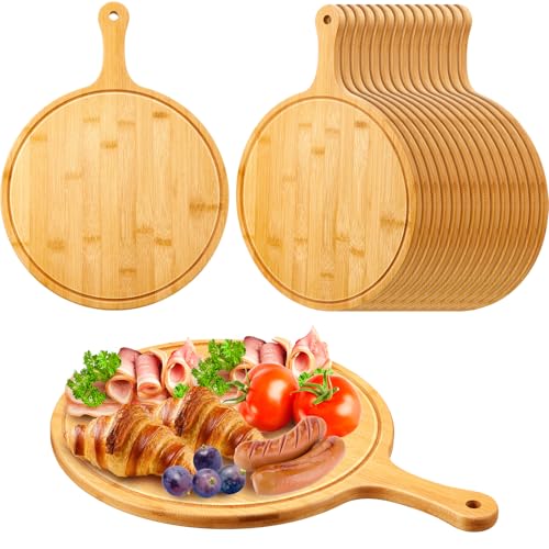 30 Pcs Round Acacia Wood Cutting Board with Handle