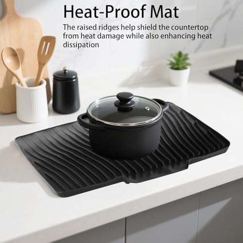 2 Pcs Extra Large Silicone Dish Drying Mat with Drain Lip 23.6 x 19 Inch Dish Drainer Liner Rubber Counter Drying Pad for Kitchen Sink Drawer