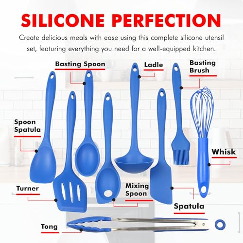 9 Piece Silicone Kitchen Tool and Utensil Set (9 Piece Set / Blue)