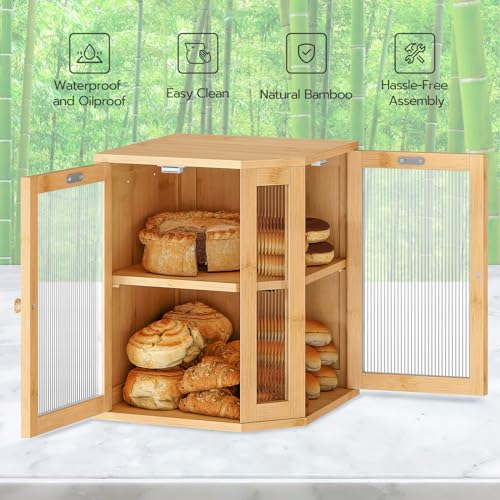 Bread Box Bamboo Bread Box for Kitchen Countertop (Natural)