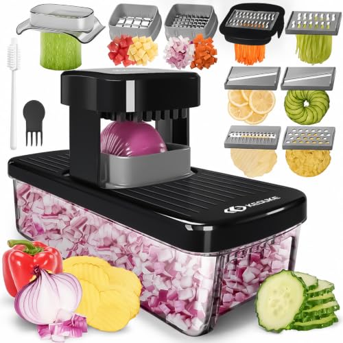 8-in-1 Vegetable Chopper Mandoline Slicer with Container Hand Guard (Black)
