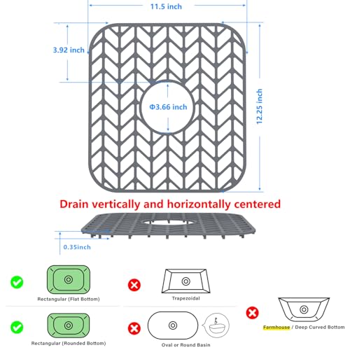 Sink Protectors for Kitchen Sink 12"x11"Silicone Sink mat 2pcs (12"x11" x2 Center / Gray)