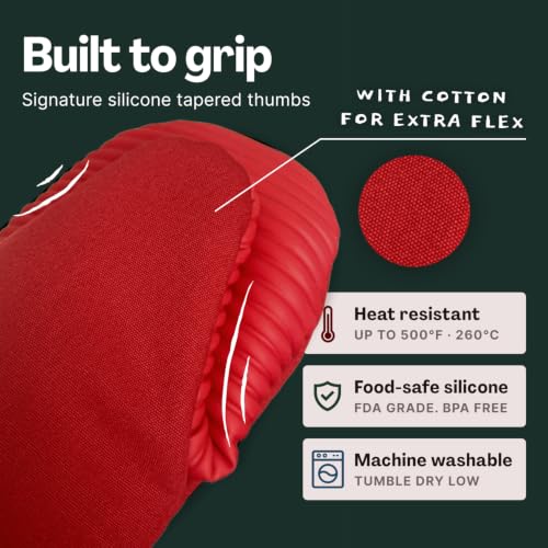 Magnetic Oven Mitts & Pot Holder 3 Pc Set (Cherry Red)