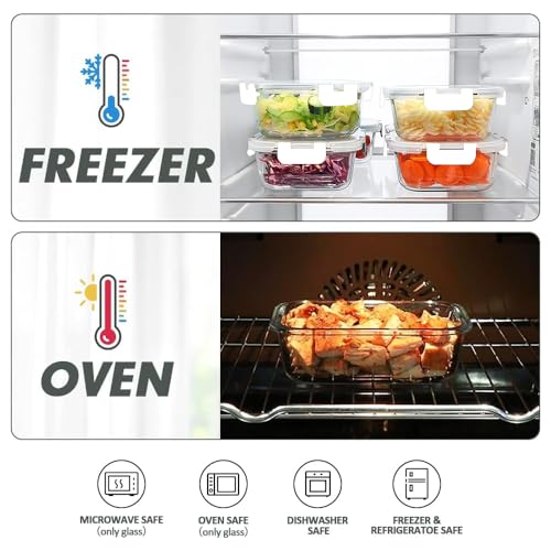 12 Packs Glass Food Storage Containers Set with Lids (White / 24 Pieces)
