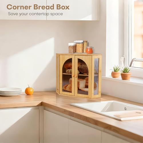 Corner Bread Box for Kitchen Countertop (Natural)