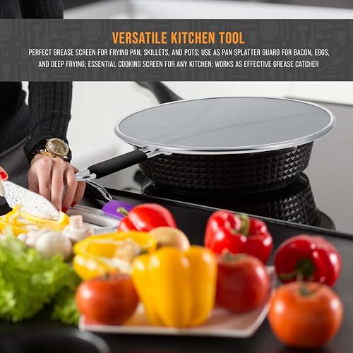 13" Stainless Steel Fine Mesh Splatter Screen with Resting Feet & Black Comfort Grip Handle