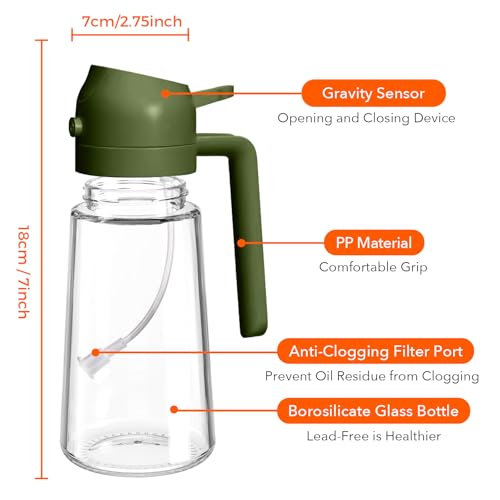 16 oz 2-in-1 Glass Olive Oil Sprayer for Cooking, BlackOliveGreen (2Pcs Black & OliveGreen)