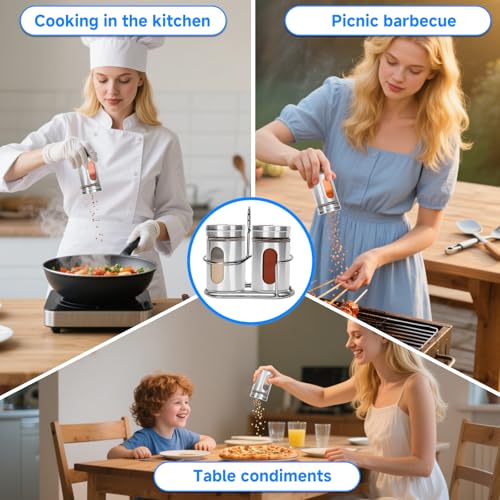 Glass Salt and Pepper Seasoning Shaker Set with Seasoning Rack