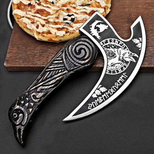 Pizza Cutter Axe Rocker Carbon Steel Slicer Chef Pizza Cutter Viking Axe with Leather Cover