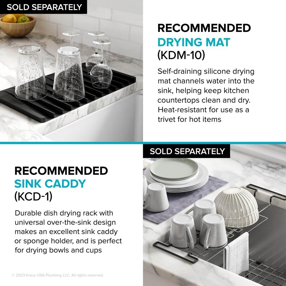 Kore 30 Inch Farmhouse Workstation with In Sink Dish Drying Rack (30 Inch / Flat Farmhouse / Stainless Steel)