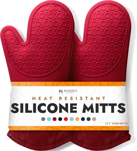 BPA Free Silicone Oven Mitts Ultra Heat Resistant up to 500°F (Empire Red / 2-Piece 13.7" Oven Mitts)