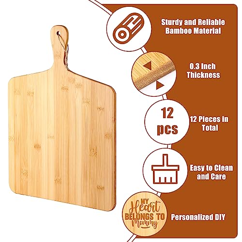 12 Packs 17 x 13 Inch Wooden Bamboo Cutting Board Set with Handles Large Kitchen Serving Plain Chopping Board Bulk Gifts for Mom for Vegetables Meat Pizza Cheese Fruit Bread (17 x 13 Inch)