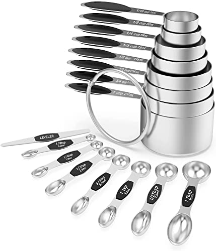 Stainless Steel Measuring Cups and Spoons Set of 16 (Black)